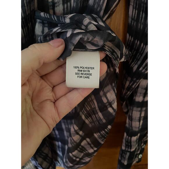 Philosophy Navy/Pink Sheer Button Down Long Sleeve Blouse Sz M - Picture 5 of 5